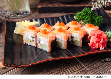 Gourmet philadelphia rolls salmon cheese avocado Gourmet philadelphia rolls salmon cheese avocado 65600960