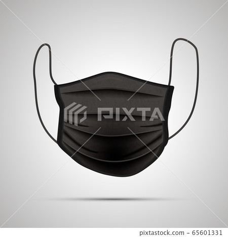 Front side of realistic black medical face mask on gray Front side of realistic black medical face mask on gray 65601331