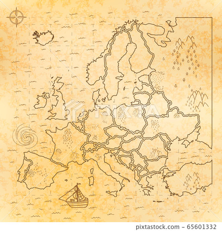 Medieval vintage europe map on old paper Medieval vintage europe map on old paper 65601332
