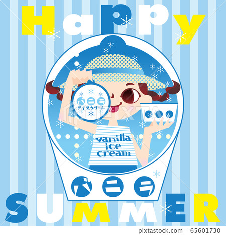 Girl with straw hat and vanilla ice cream _Happy SUMMER_ vertical stripes Girl with straw hat and vanilla ice cream _Happy SUMMER_ vertical stripes 65601730
