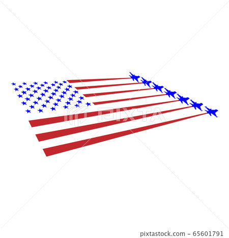 Flag USA and military planes take off from the 65601791