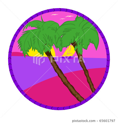 Evening on the beach with palm trees. Colorful Evening on the beach with palm trees. Colorful 65601797