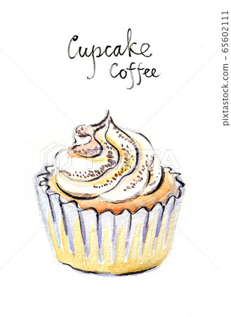 Watercolor cupcake coffee Watercolor cupcake coffee 65602111