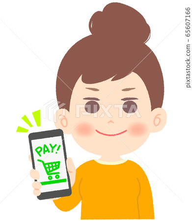 A woman shopping on a smartphone A woman shopping on a smartphone 65607166
