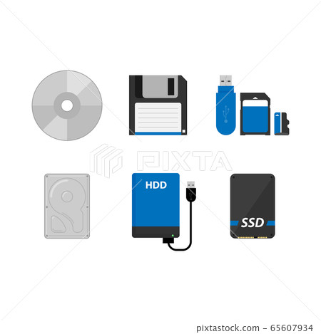 Set of data storage device, flat vector illustration on white background 65607934