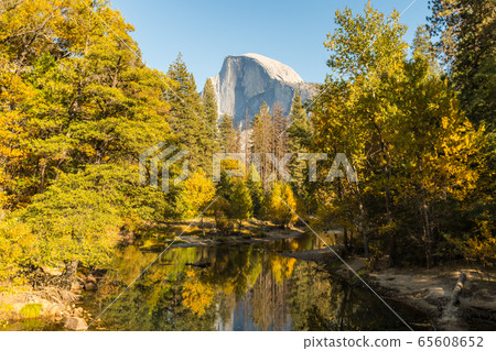 View of the Half Dome and the Merced River from the Sentinel Bridge in Yosemite National Park View of the Half Dome and the Merced River from the Sentinel Bridge in Yosemite National Park 65608652