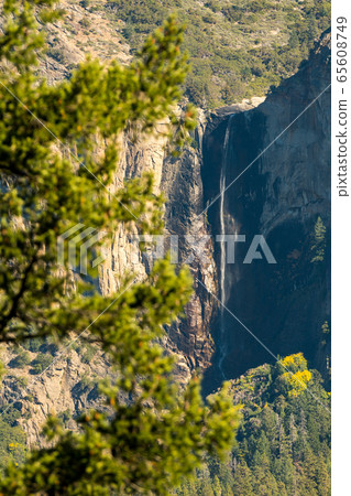 Views of the Bridalveil waterfall seen from below in Yosemite National Park, California, USA 65608749