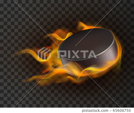 Realistic ice hockey puck in fire 65608750