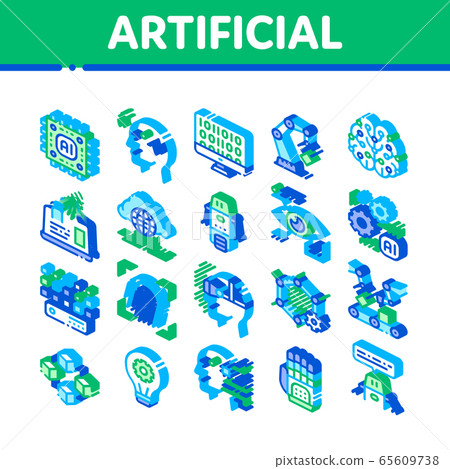 Artificial Intelligence Vector Isometric Icons Set 65609738