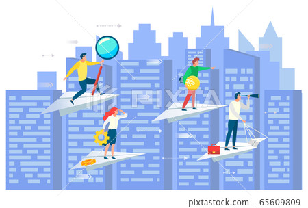 Business Team on Paper Plane, Ambitious People 65609809