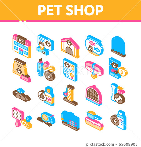 Pet Shop Isometric Elements Icons Set Vector 65609903