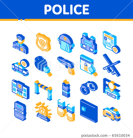 Police Department Isometric Icons Set Vector Police Department Isometric Icons Set Vector 65610034