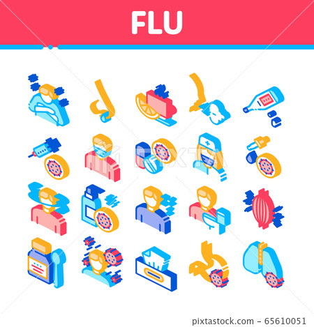 Flu Symptoms Medical Isometric Icons Set Vector 65610051