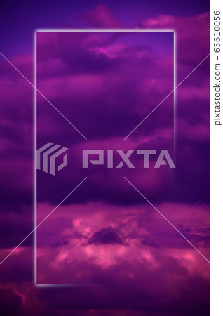 Aesthetic modern art collage with clouds sky in style of the 80-90s. Real natural sky composition in bright neon colors. Vaporwave, Cyberpunk, Synthwave, webpunk and surreal style. Zine culture. 65610056