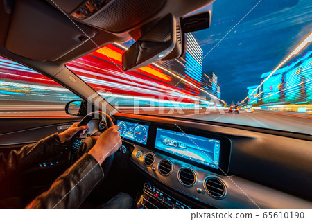 Speed movement car view from the interior 65610190