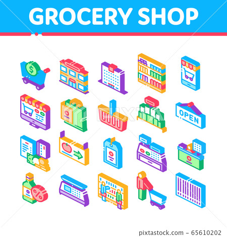 Grocery Shop Shopping Isometric Icons Set Vector 65610202