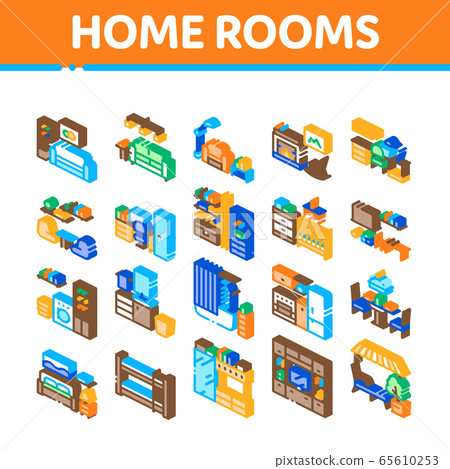 Home Rooms Furniture Isometric Icons Set Vector 插圖素材 65610253 Pixta圖庫 Home Rooms Furniture Isometric Icons, Home Rooms Furniture
