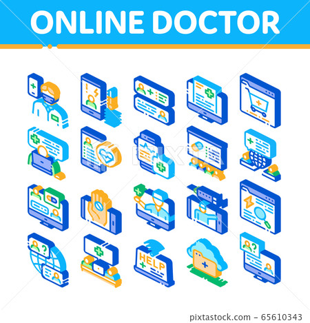 Online Doctor Advice Isometric Icons Set Vector 65610343