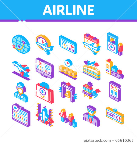Airline And Airport Isometric Icons Set Vector Airline And Airport Isometric Icons Set Vector 65610365