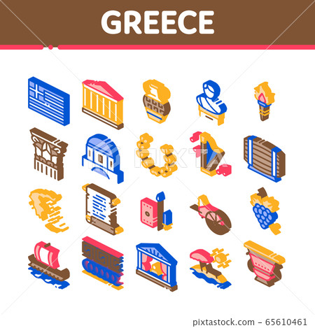 Greece Country History Isometric Icons Set Vector 65610461