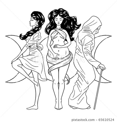 Three women figures, symbol of Triple goddess as 65610524