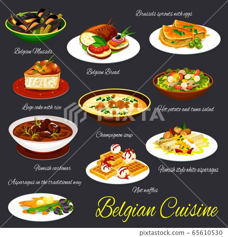 Belgian cuisine restaurant dishes vector set Belgian cuisine restaurant dishes vector set 65610530