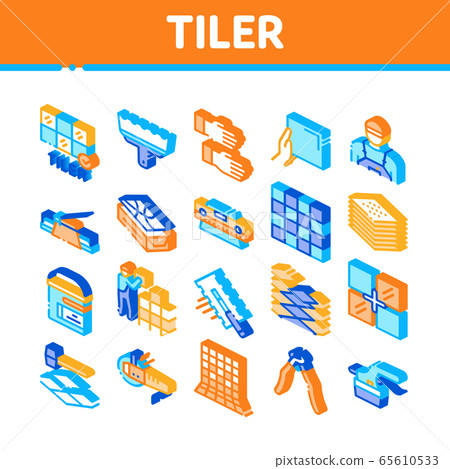 Tiler Work Equipment Isometric Icons Set Vector 65610533