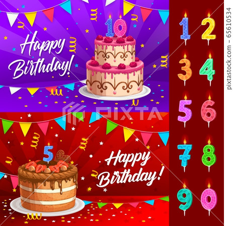 Birthday cake with numbered candles greeting card Birthday cake with numbered candles greeting card 65610534
