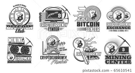 Bitcoin cryptocurrency mining vector icons Bitcoin cryptocurrency mining vector icons 65610541