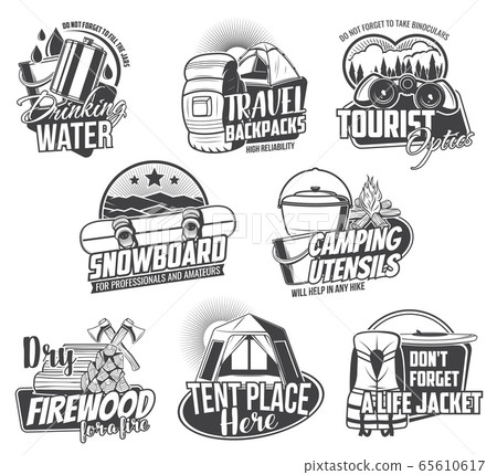 Travel tourism and camping vector icons 65610617