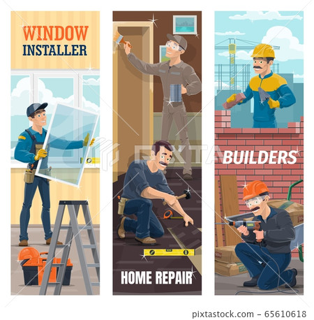 Construction, floor and window installer workers 65610618