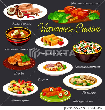 Vietnamese cuisine restaurant dishes vector set 65610857