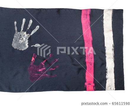 detail of silk scarf with handprints isolated detail of silk scarf with handprints isolated 65611598
