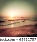 Beautiful sunset at tropical beach. Ocean sandy 65611757