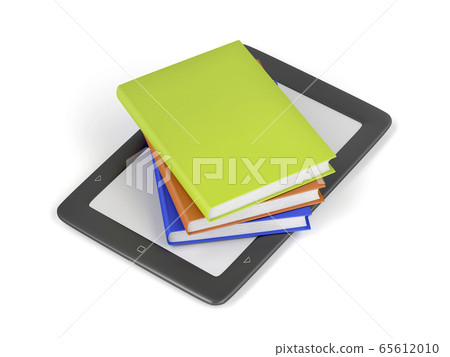 Stack of colorful books on e-book reader Stack of colorful books on e-book reader 65612010