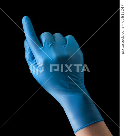 Doctor's hand in medical gloves touching screen by 65612247