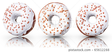 Set of glazed donuts with sprinkles on a white Set of glazed donuts with sprinkles on a white 65612288