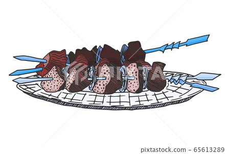 kebab meat on a plate. doodle sketch vector kebab meat on a plate. doodle sketch vector 65613289