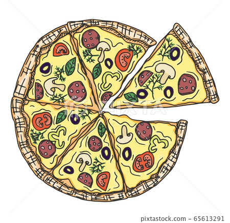 delicious italian thin-crust pizza. doodle sketch delicious italian thin-crust pizza. doodle sketch 65613291