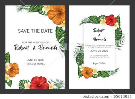 wedding invitation with tropical leaves environment 65613935