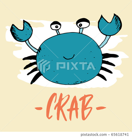 Cute Crab Cartoon Hand Drawn Animal Doodles Vector Illustration Background. 65618741