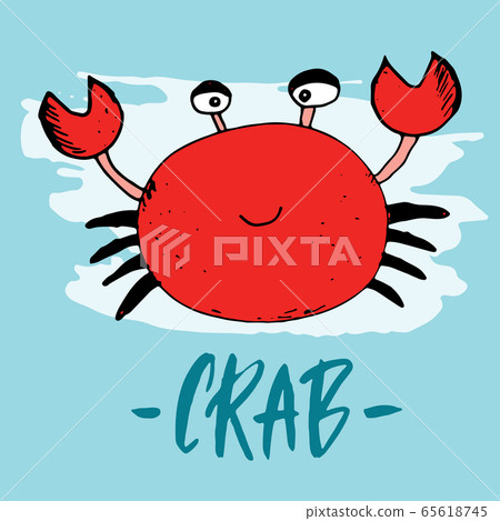 Cute Crab Cartoon Hand Drawn Animal Doodles Vector Illustration Background. 65618745