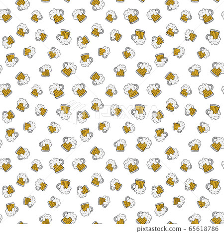 Beer Mug Seamless Pattern, Hand Drawn doodle background. Vector illustration. Beer Mug Seamless Pattern, Hand Drawn doodle background. Vector illustration. 65618786