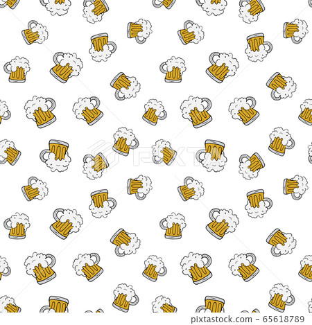 Beer Mug Seamless Pattern, Hand Drawn doodle background. Vector illustration. Beer Mug Seamless Pattern, Hand Drawn doodle background. Vector illustration. 65618789