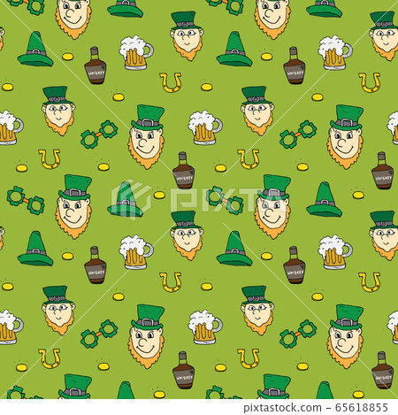 St Patrick's Day hand drawn doodle Seamless pattern, vector illustration background. 65618855