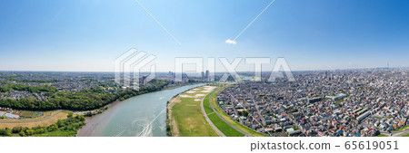 Aerial panorama Edogawa, view of downstream from near Matsudo city 65619051