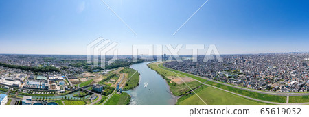 Aerial panorama Edogawa, view of downstream from near Matsudo city 65619052