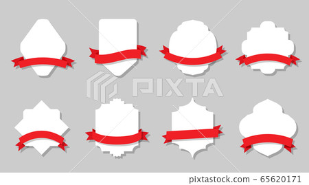 Labels white labels red ribbons retro vector set 65620171