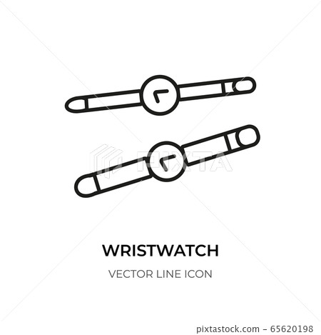 Wristwatch black line icon hand watch clock vector - Stock Illustration ...