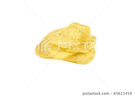 pile of yellow crispy ribbed potato chips isolated on white background pile of yellow crispy ribbed potato chips isolated on white background 65621459